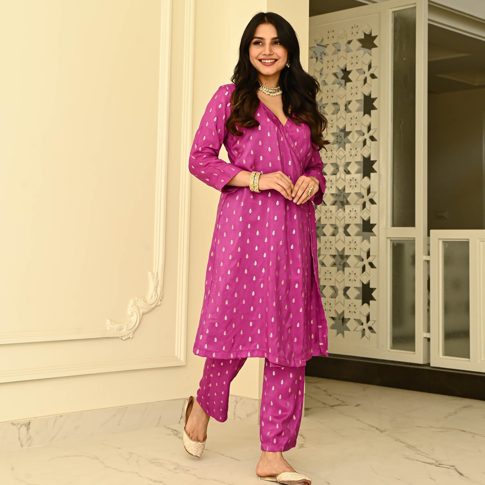 Bunaai Purple Silk Coord Set