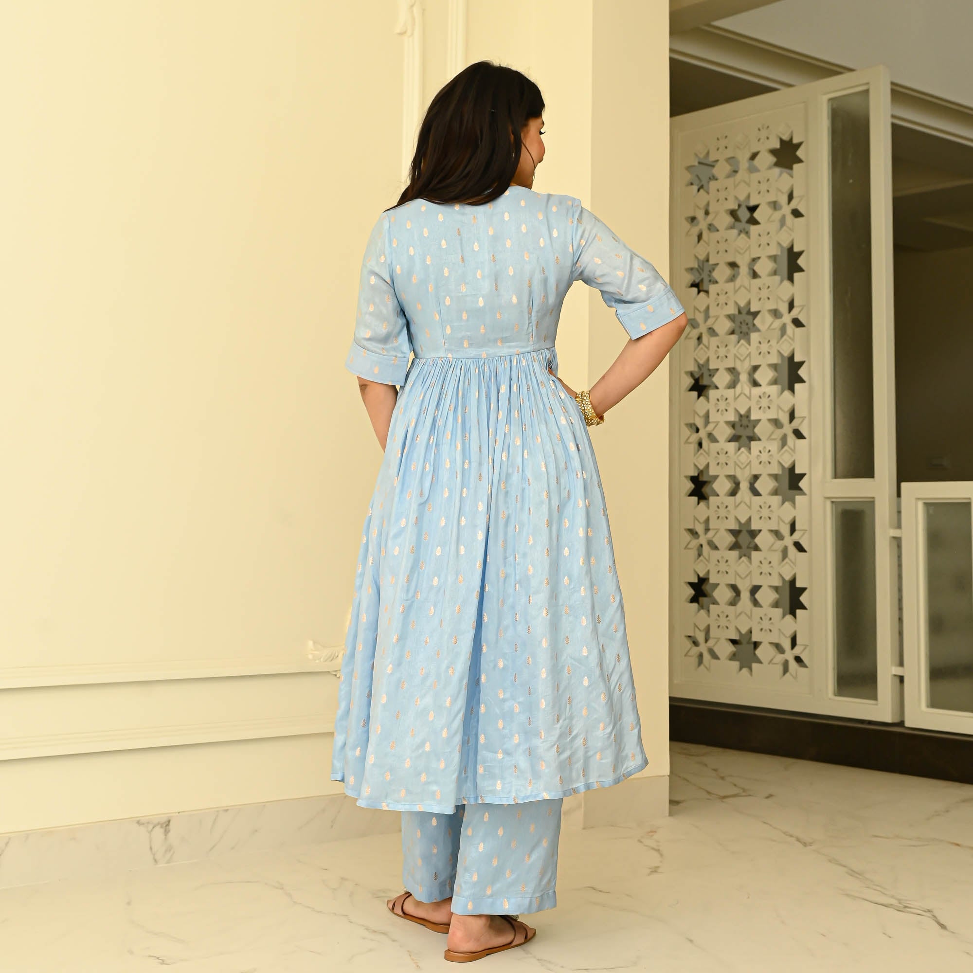 Bunaai Powder Blue Silk Coord Set
