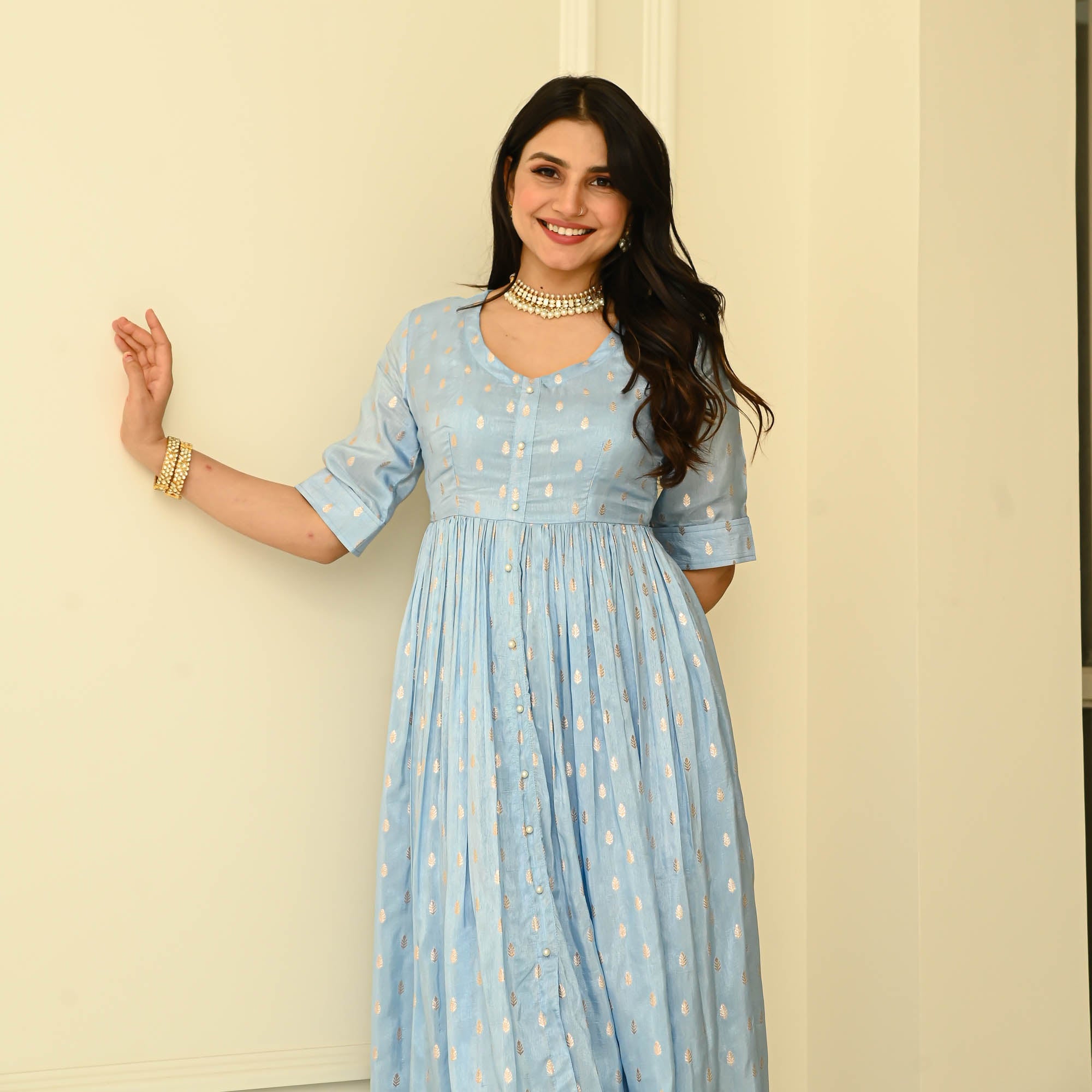 Bunaai Powder Blue Silk Coord Set