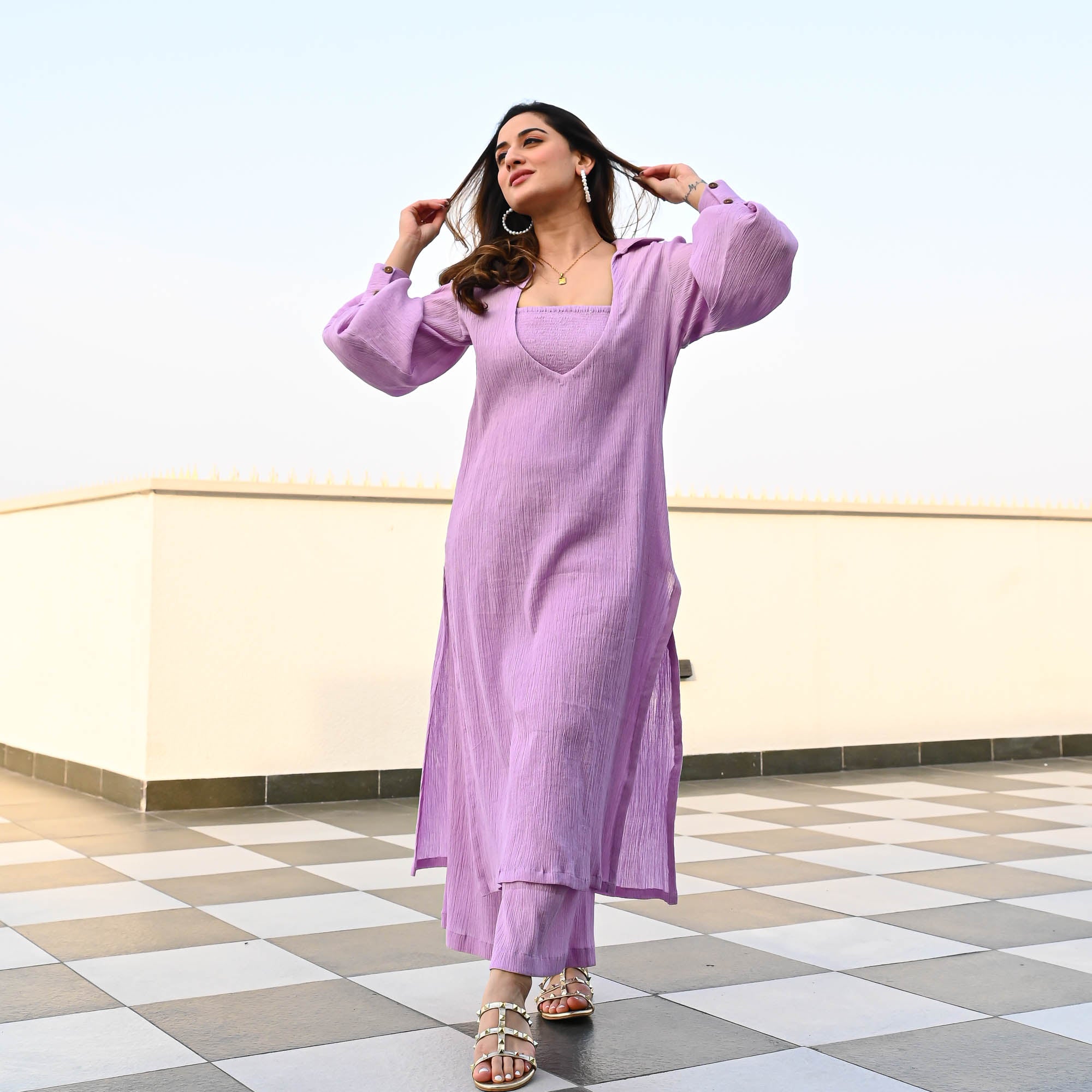 Bunaai Lavender Crushed Cotton Coord Set