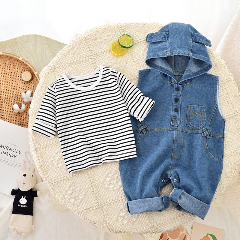 K-Baby Denim Hooded Boys and Girls Jumpsuit Set