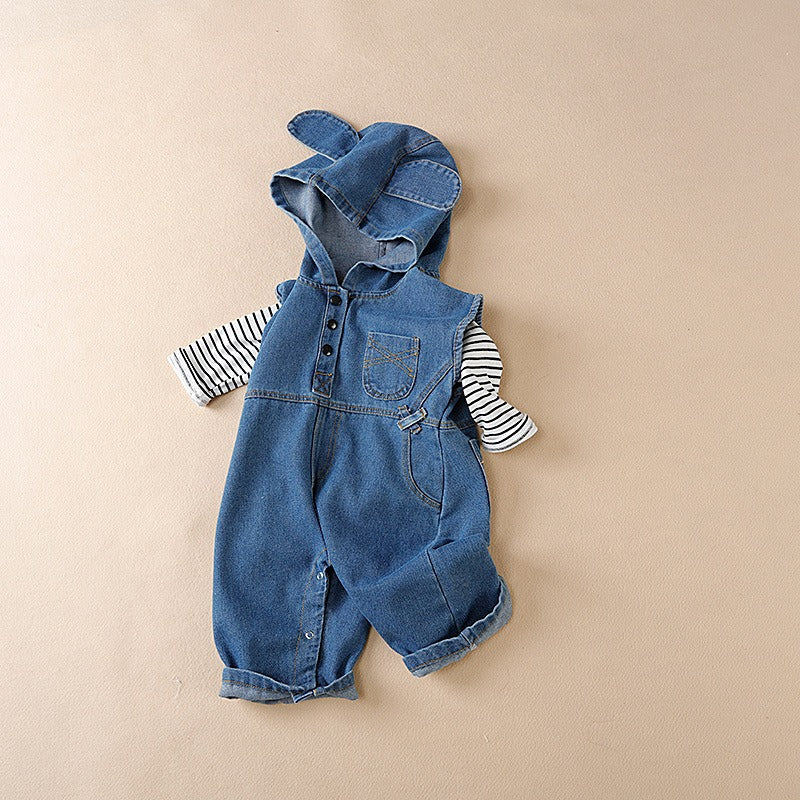 K-Baby Denim Hooded Boys and Girls Jumpsuit Set