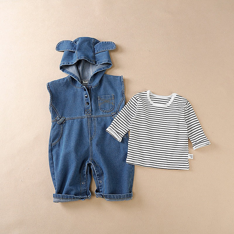K-Baby Denim Hooded Boys and Girls Jumpsuit Set