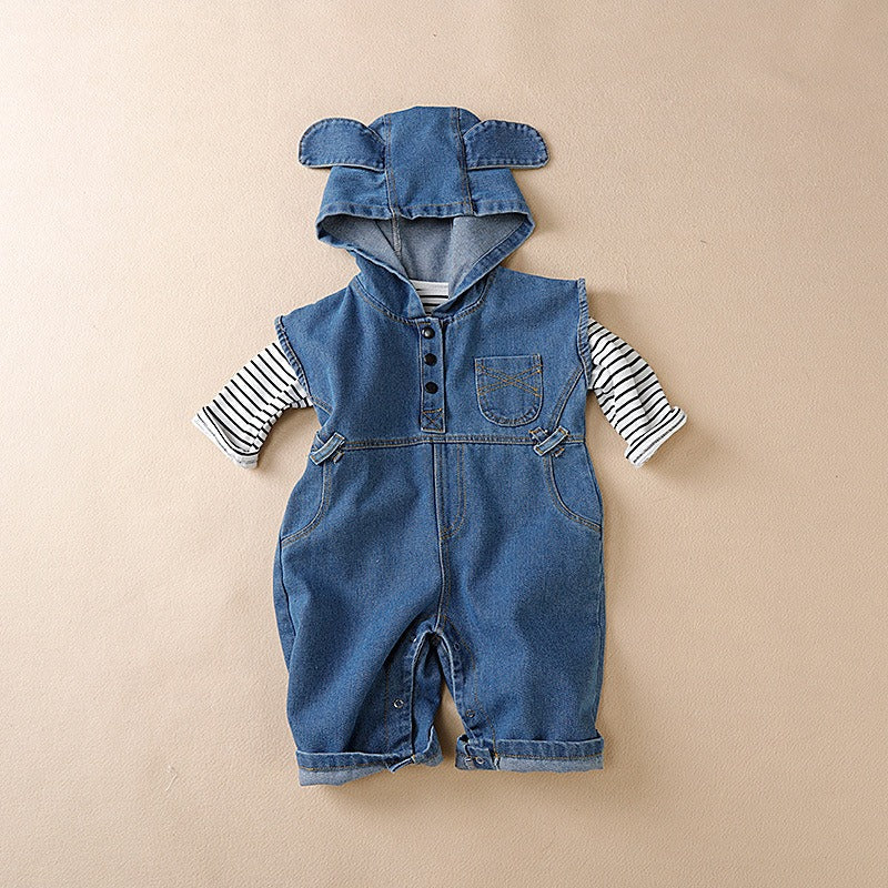 K-Baby Denim Hooded Boys and Girls Jumpsuit Set