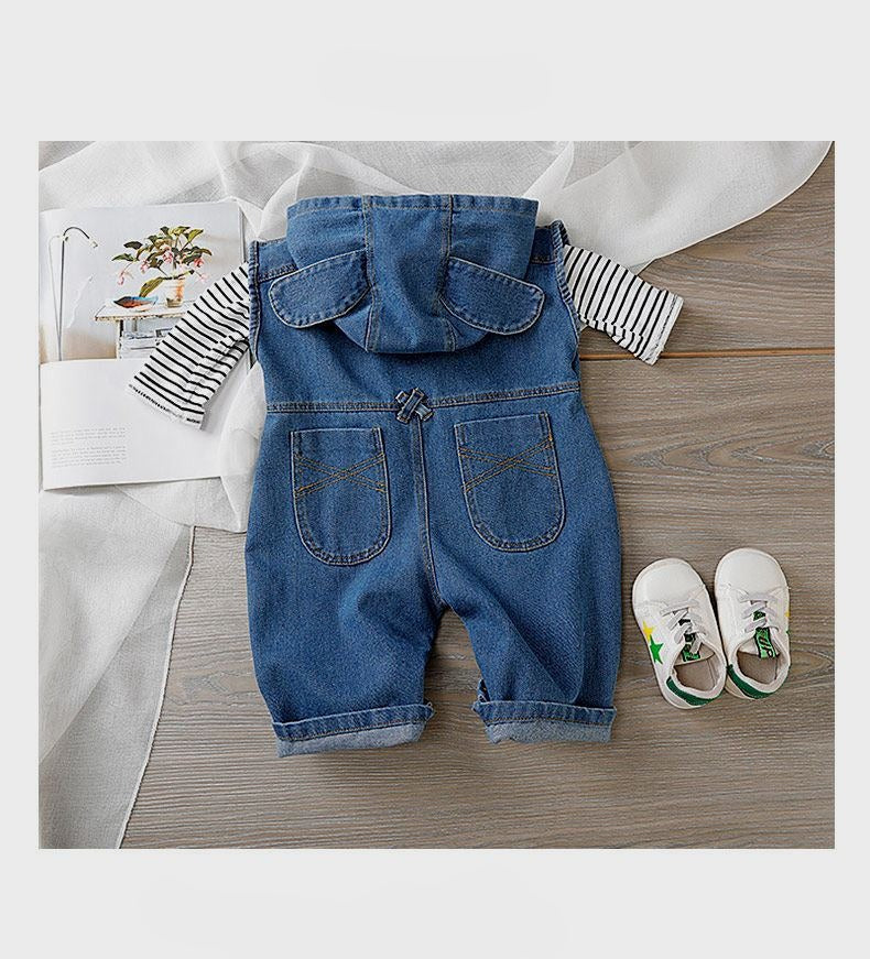 K-Baby Denim Hooded Boys and Girls Jumpsuit Set