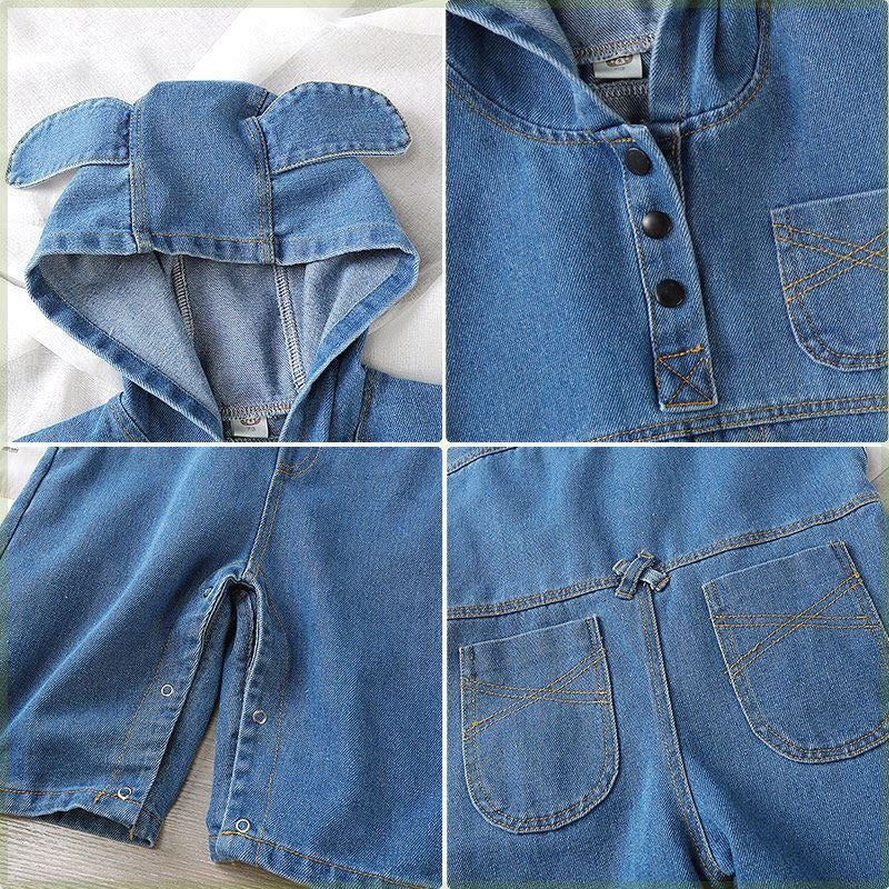 K-Baby Denim Hooded Boys and Girls Jumpsuit Set