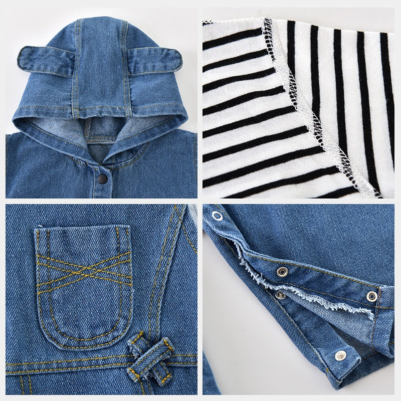 K-Baby Denim Hooded Boys and Girls Jumpsuit Set