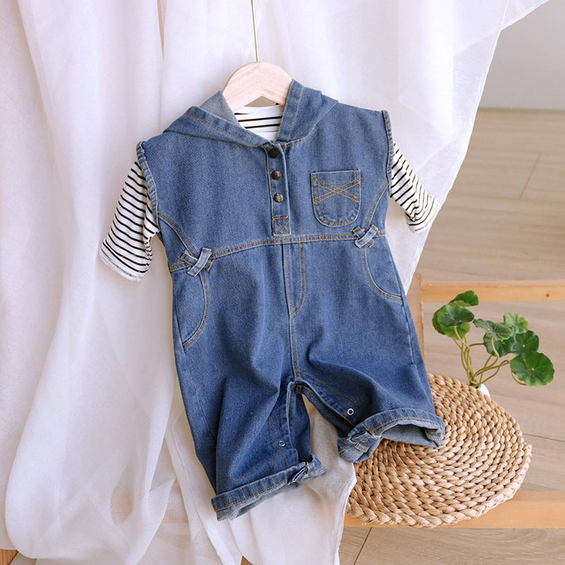 K-Baby Denim Hooded Boys and Girls Jumpsuit Set