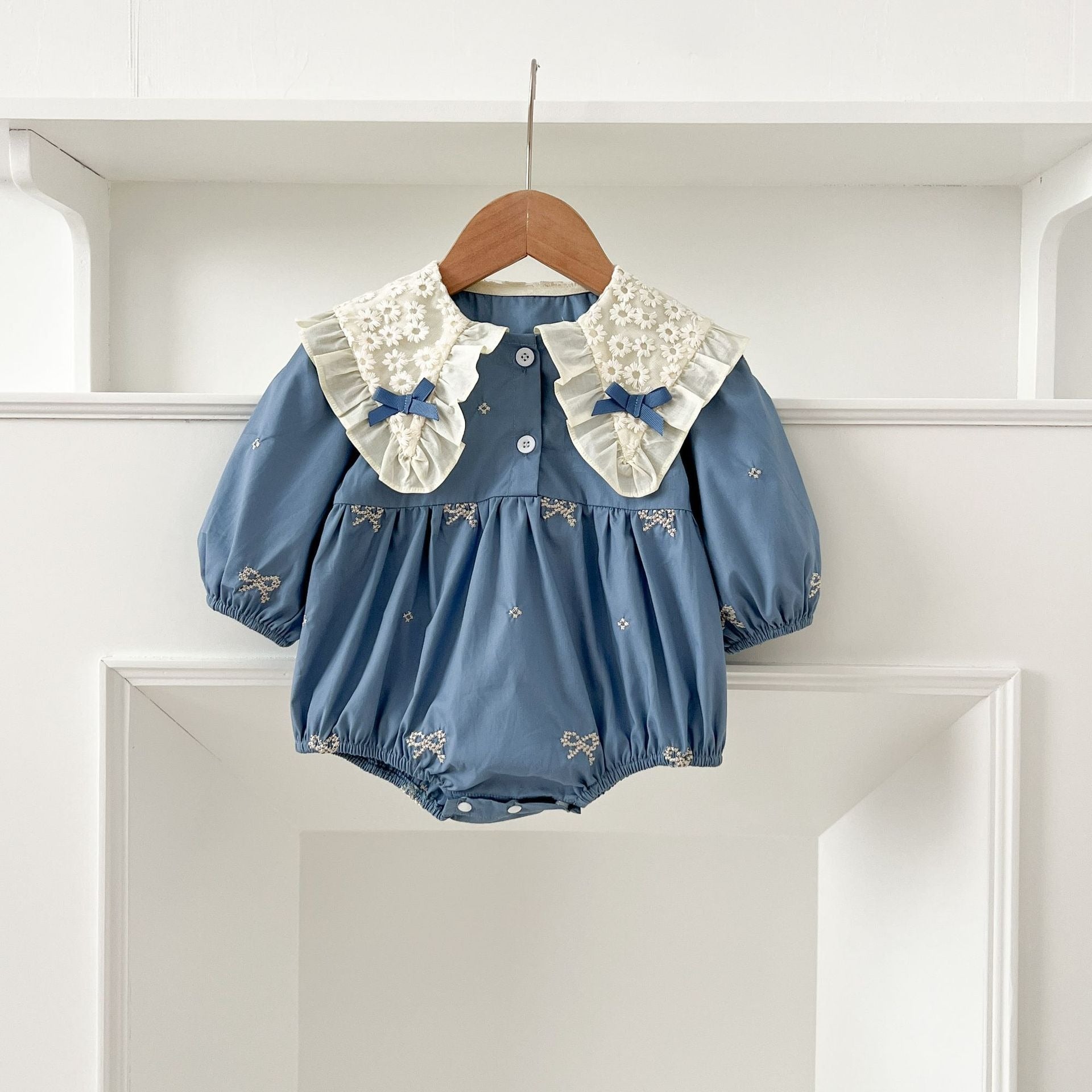 Ice Blue Aesthetic Baby Girls Balloon Romper