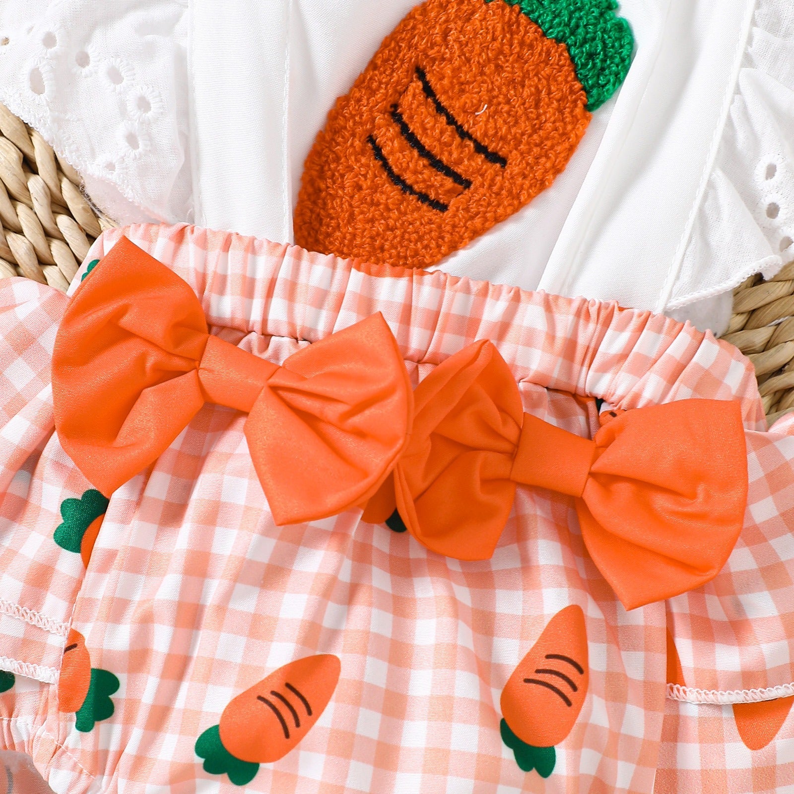 Kyra Carrot Baby Girls Fancy Romper with Headbow