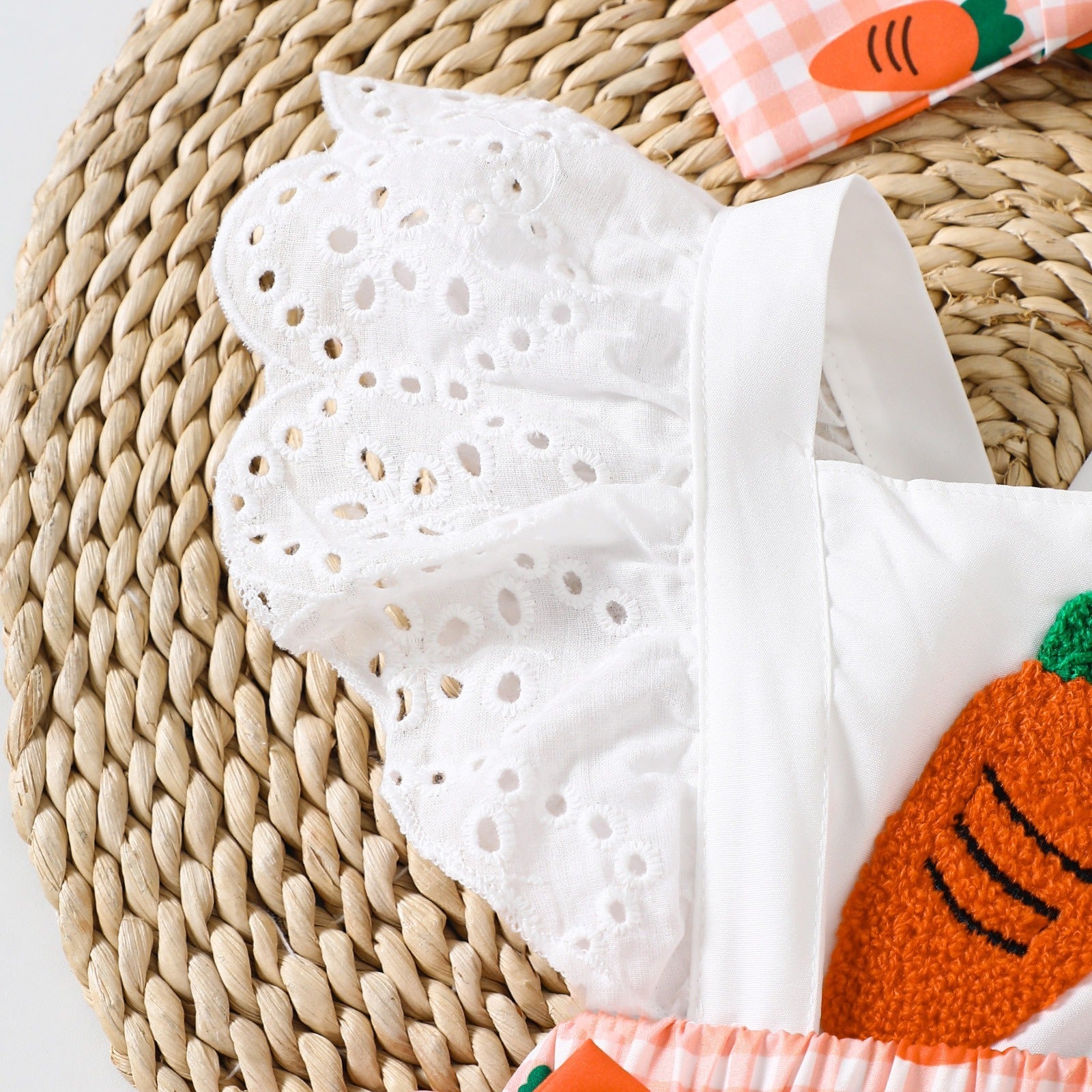 Kyra Carrot Baby Girls Fancy Romper with Headbow