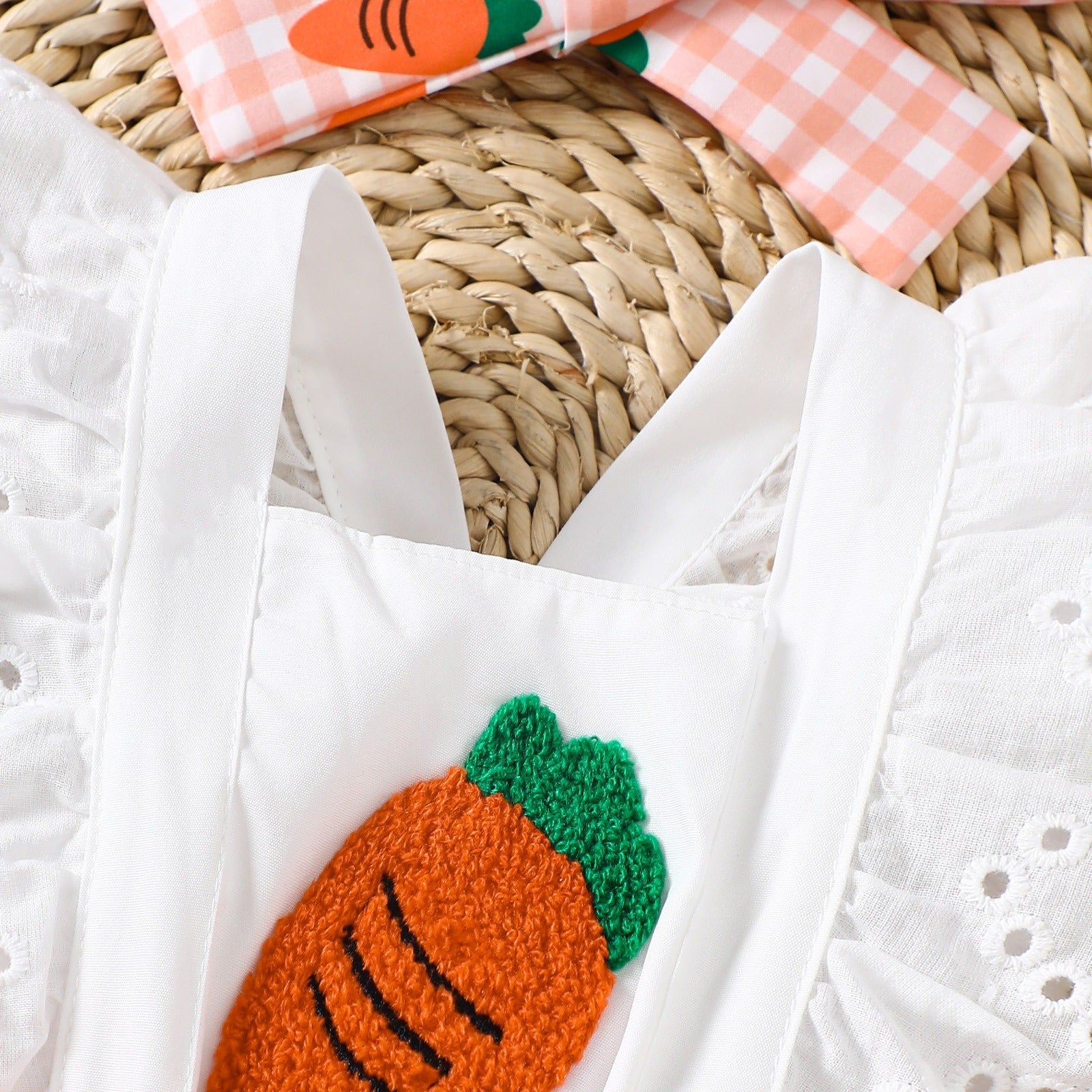 Kyra Carrot Baby Girls Fancy Romper with Headbow