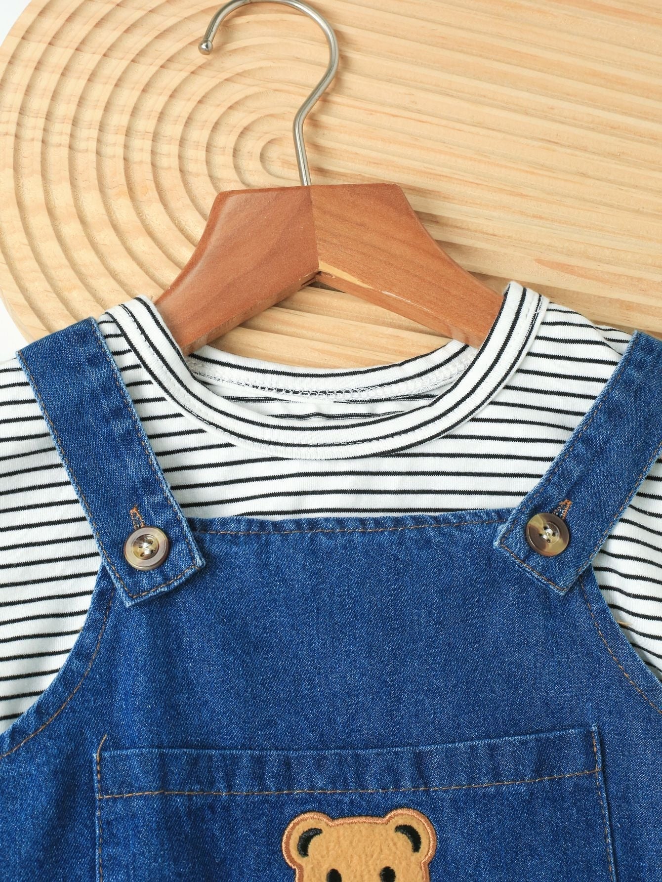 Denim Teddy Two-Piece Baby Boys Girls Romper