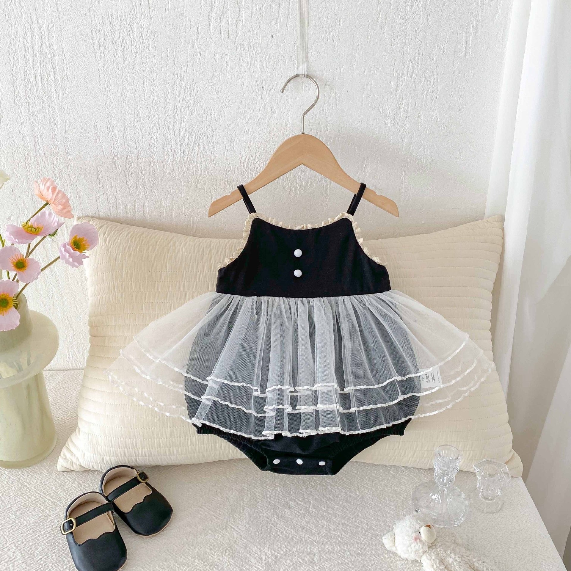 Alina Baby Girls Black Twirl Romper Dress