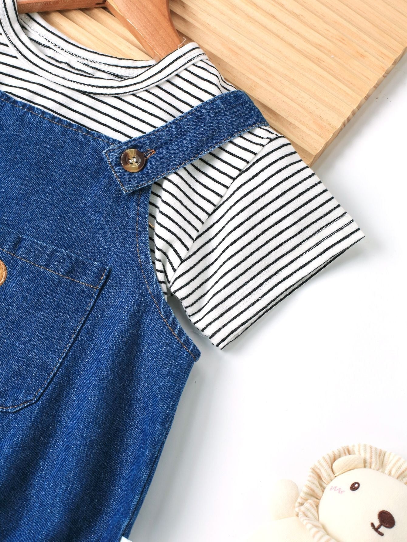 Denim Teddy Two-Piece Baby Boys Girls Romper