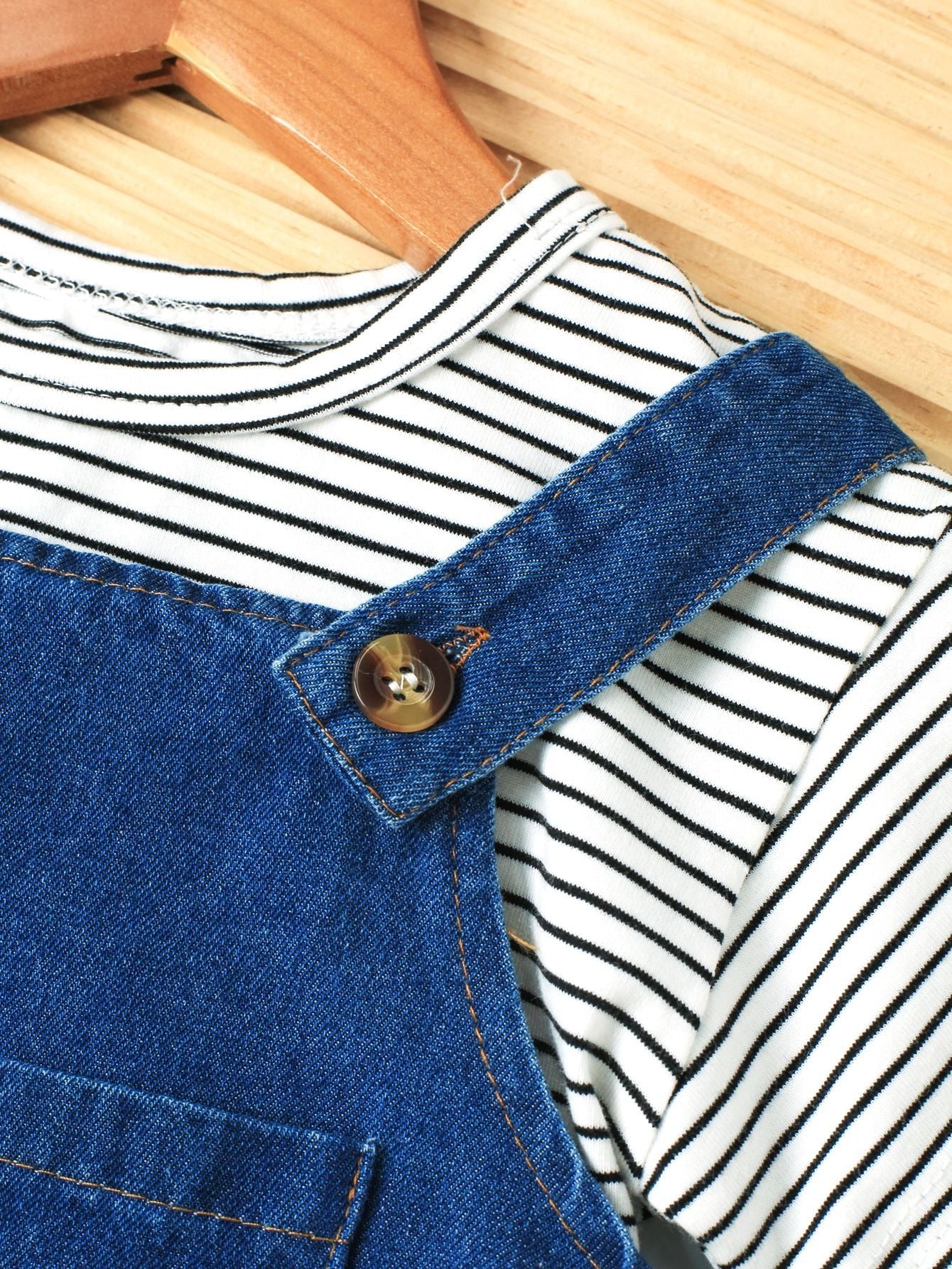 Denim Teddy Two-Piece Baby Boys Girls Romper