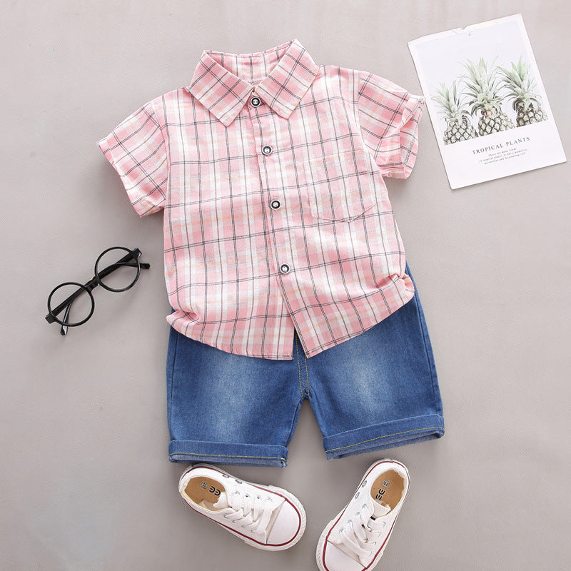 Pink Plaid Shirt and Shorts Boys Set