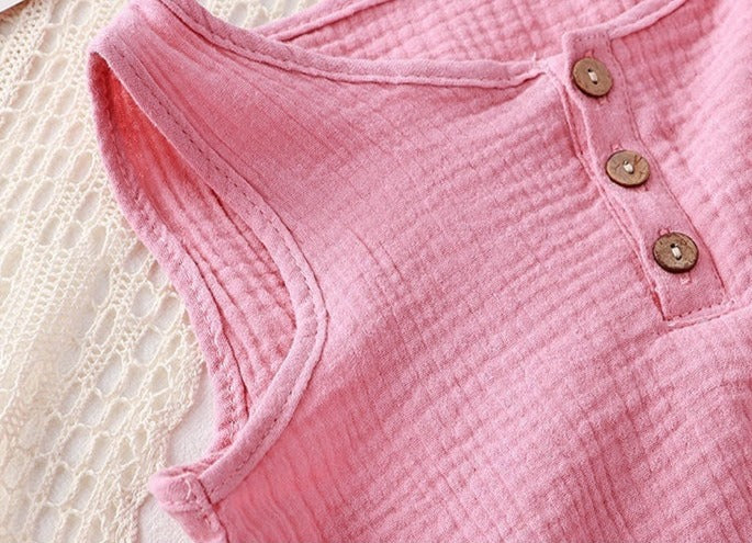 Pink Sleeveless Girls Romper with Hat