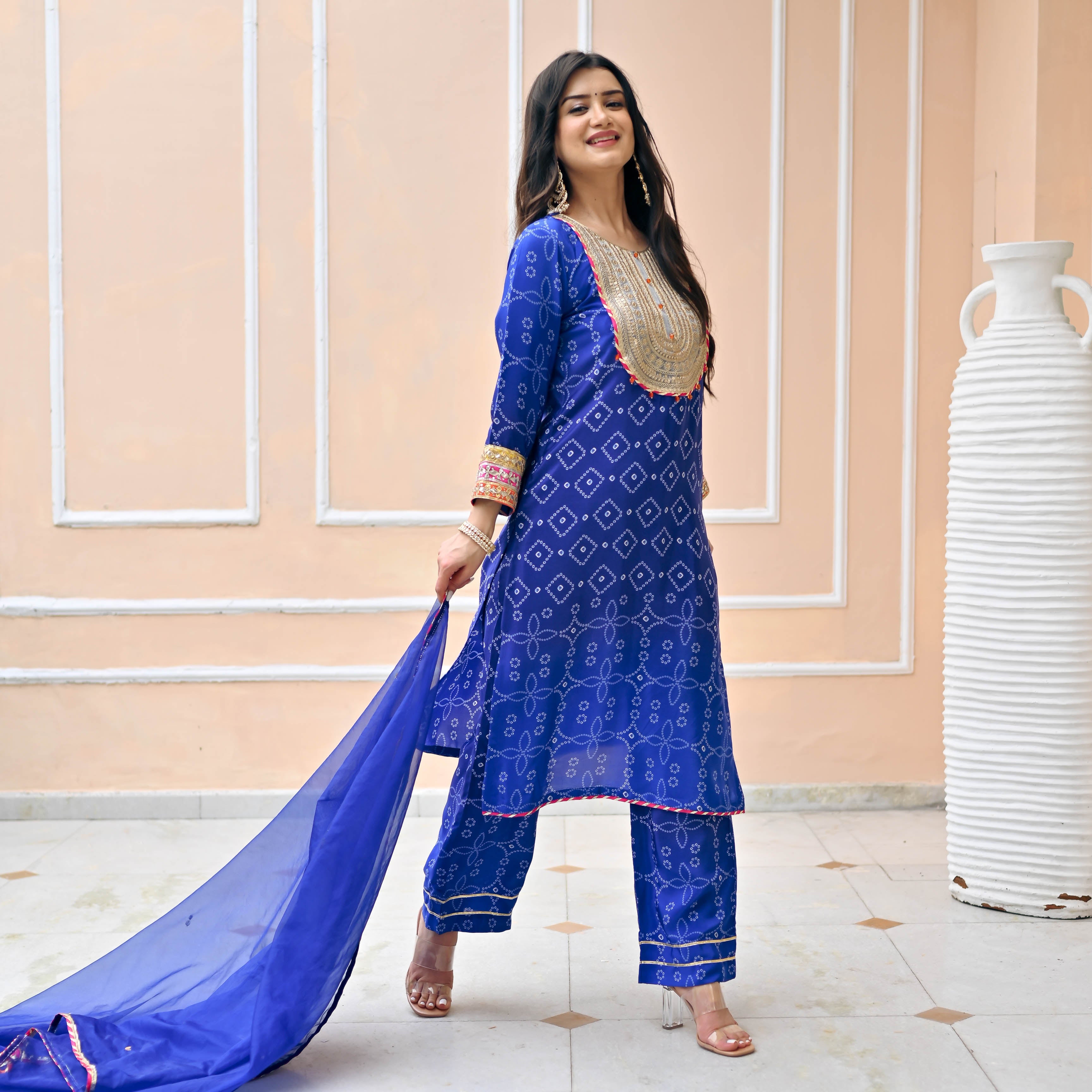 Bright Blue Bandhej Suit Set