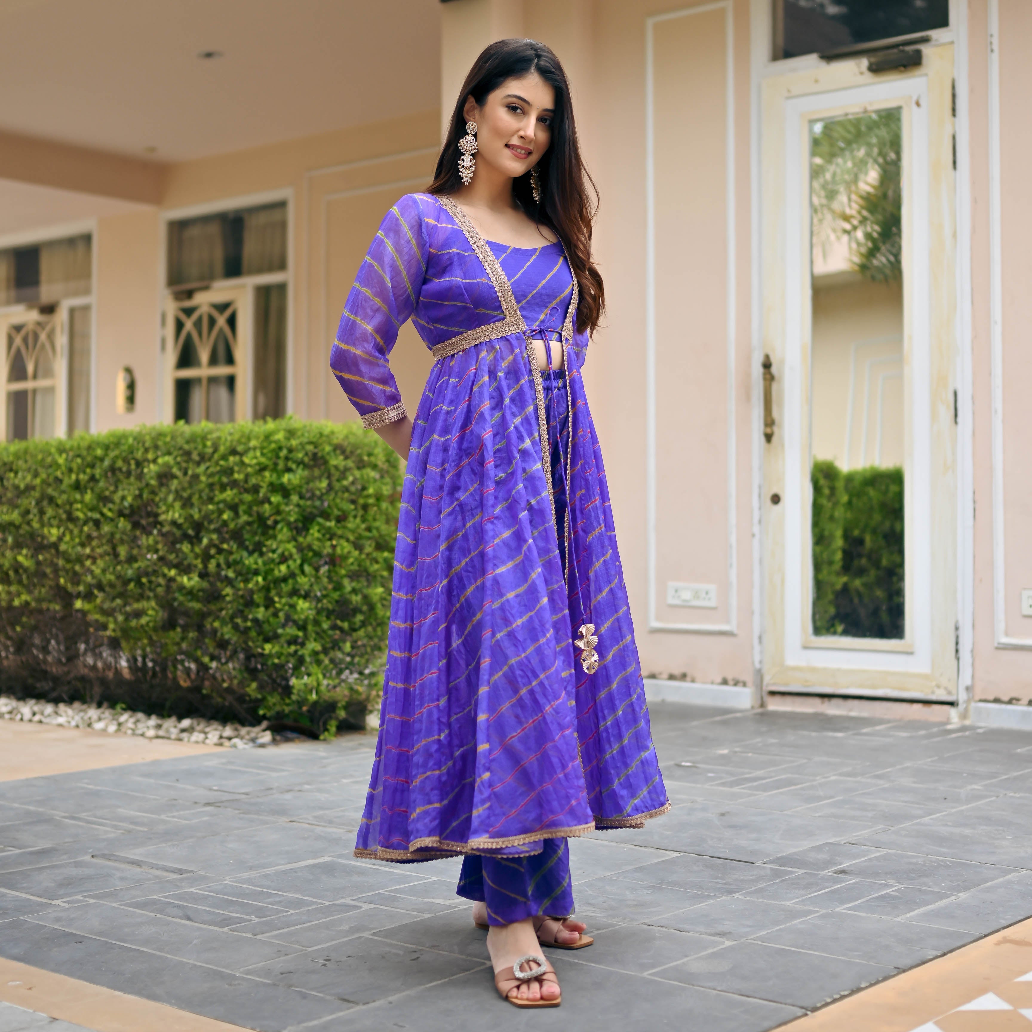 Bunaai Purple Leheriya 3 Piece Set