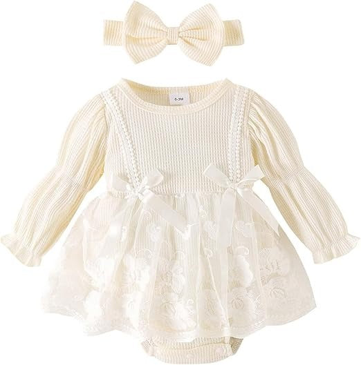 Rose Baby Girls Romper Dress Set with Socks and Bow