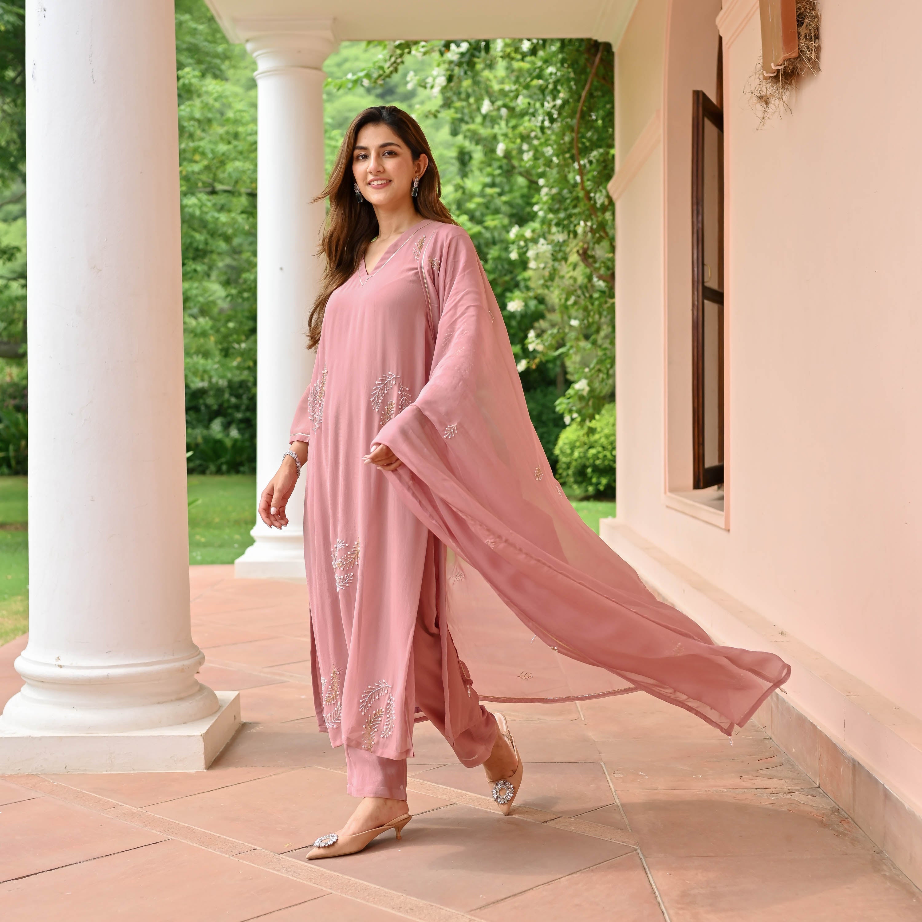 Pure Mauve Georgette Suit Set