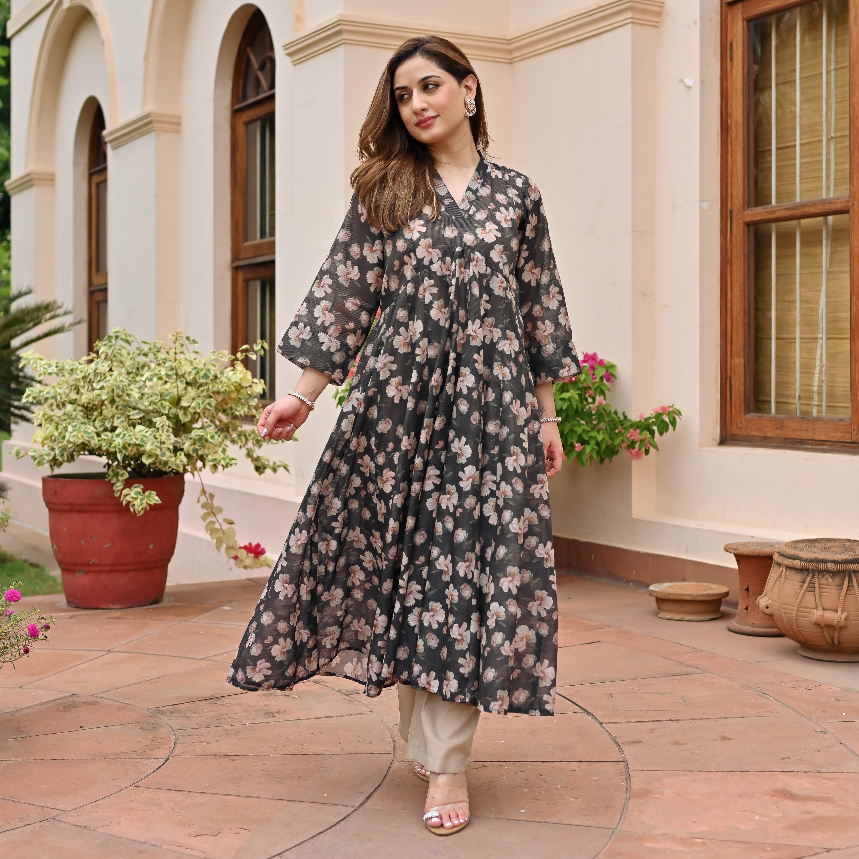 Black Beige Doriya Kurta Pants