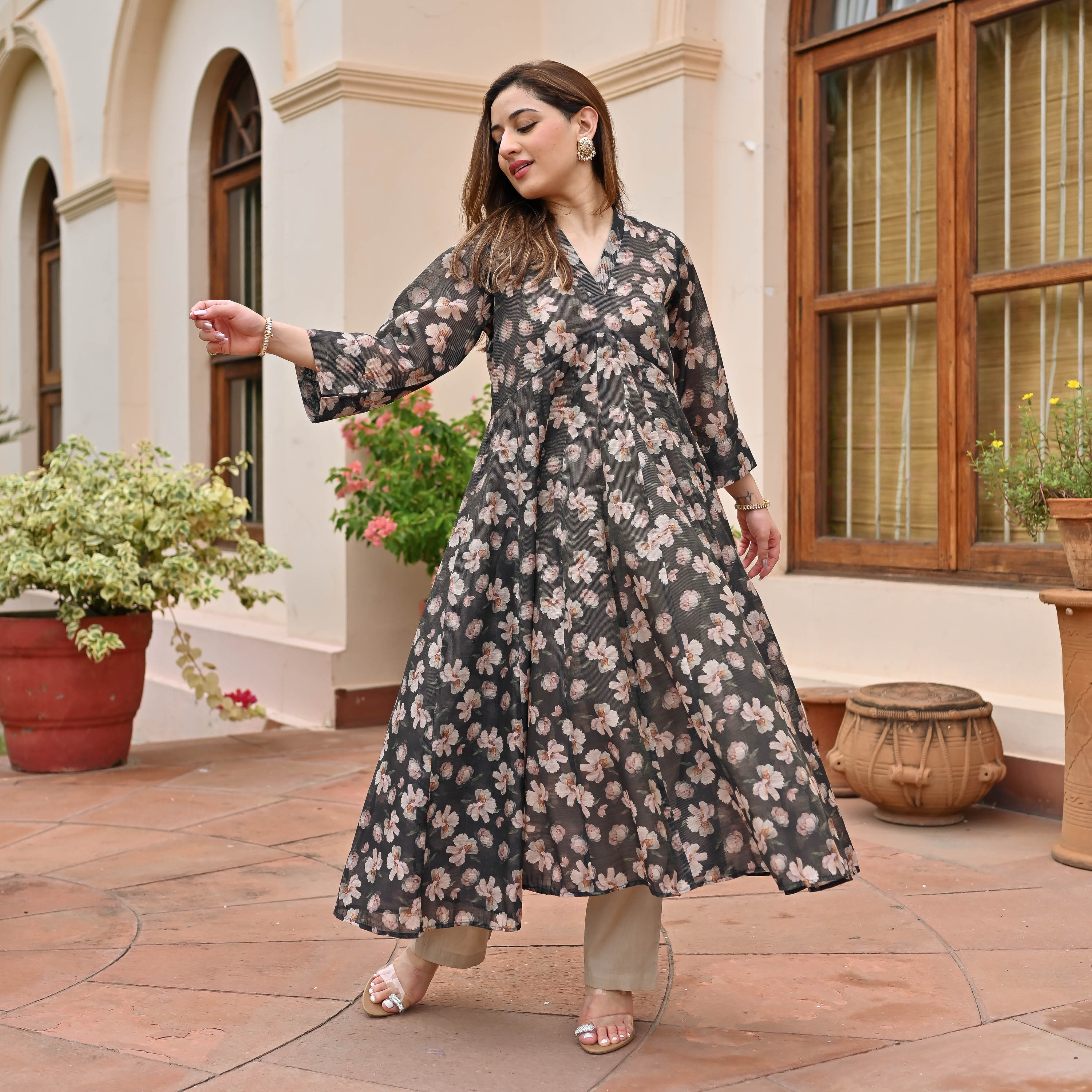 Black Beige Doriya Kurta Pants