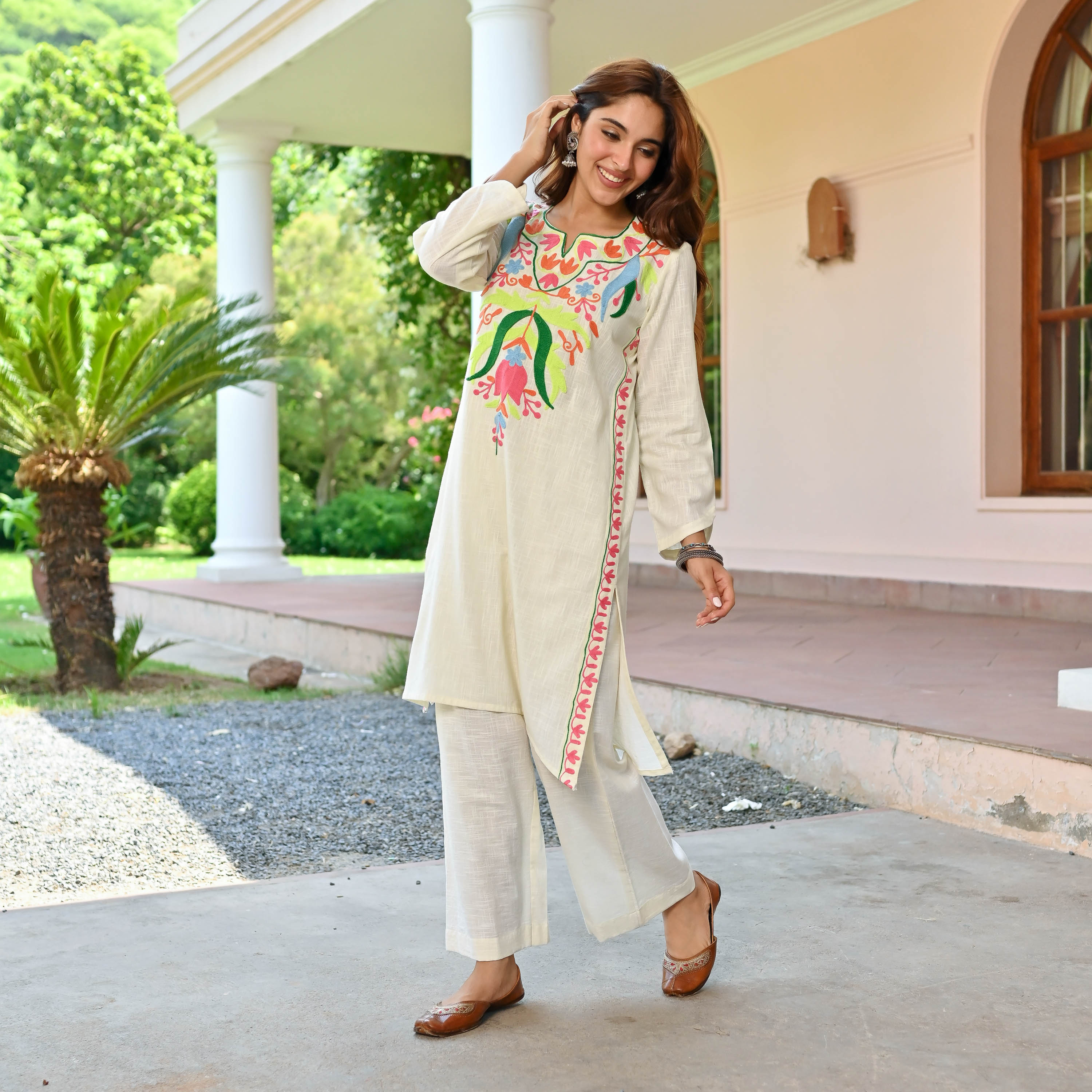Lotus Aari Work Kurta Pants