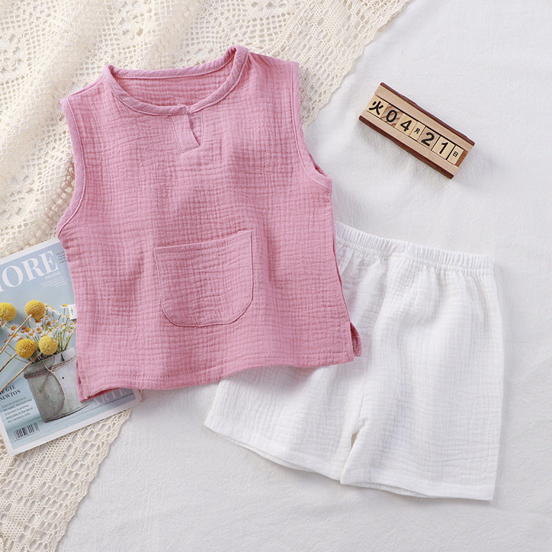 Sleeveless Girls Cotton Leisure Set