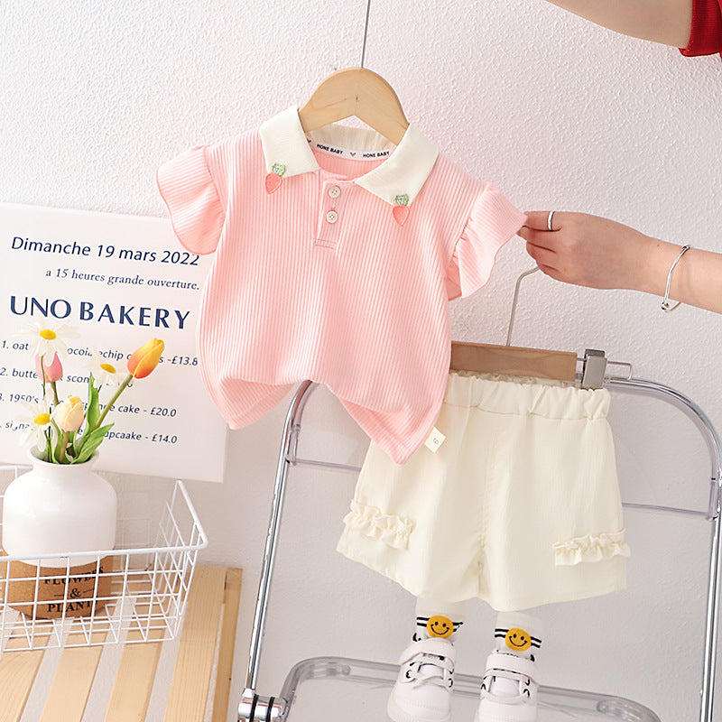 Strawberry Collared Girls Clothing Set