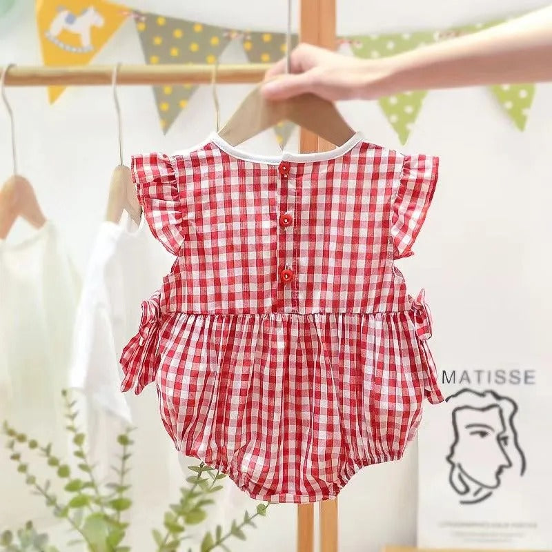 Strawberry Plaid Baby Girls Romper