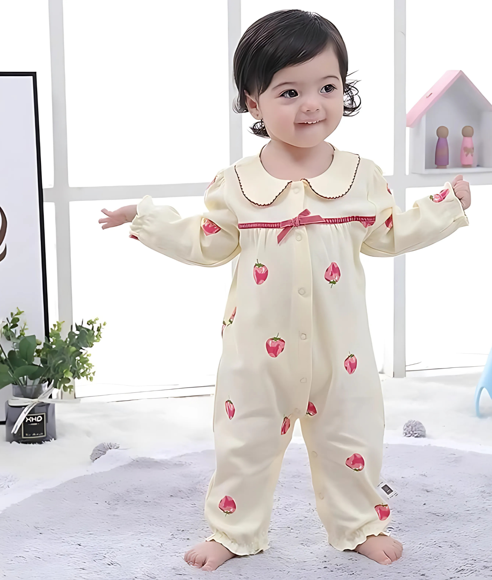 Strawberry Printed Baby Girls Romper