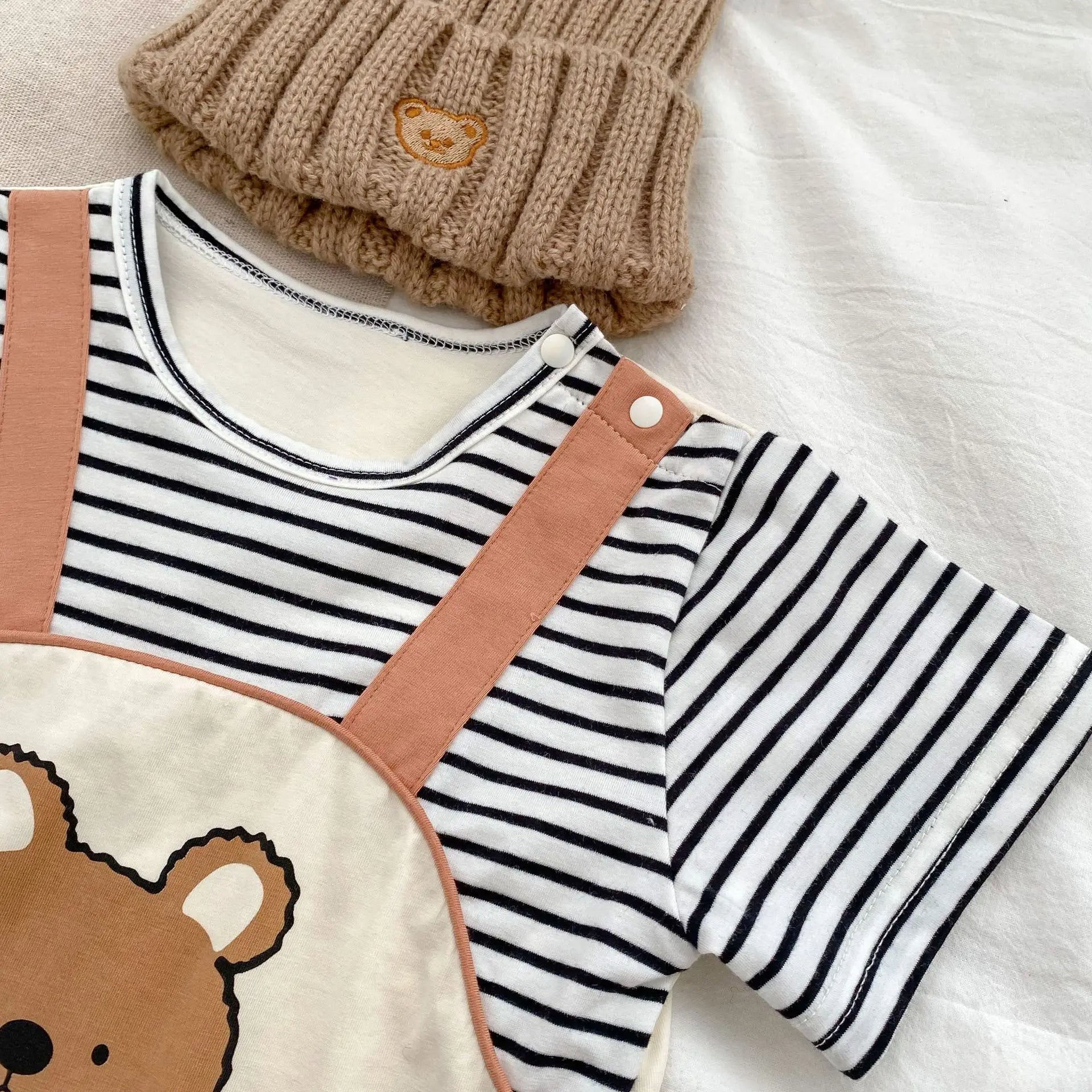 Striped Bear Dungaree Style Boy Romper