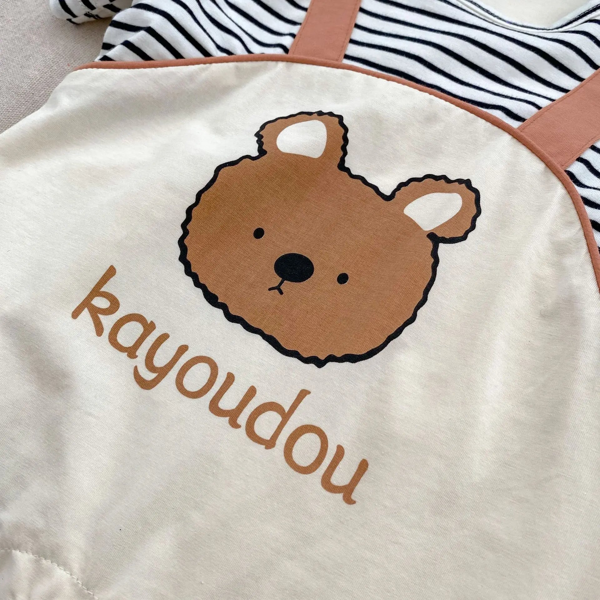 Striped Bear Dungaree Style Boy Romper