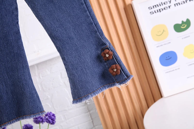 Stylish Bow Top and Flare Jeans Girls Set