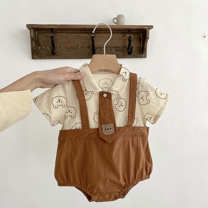 Tie Suspender Boys Cute Romper