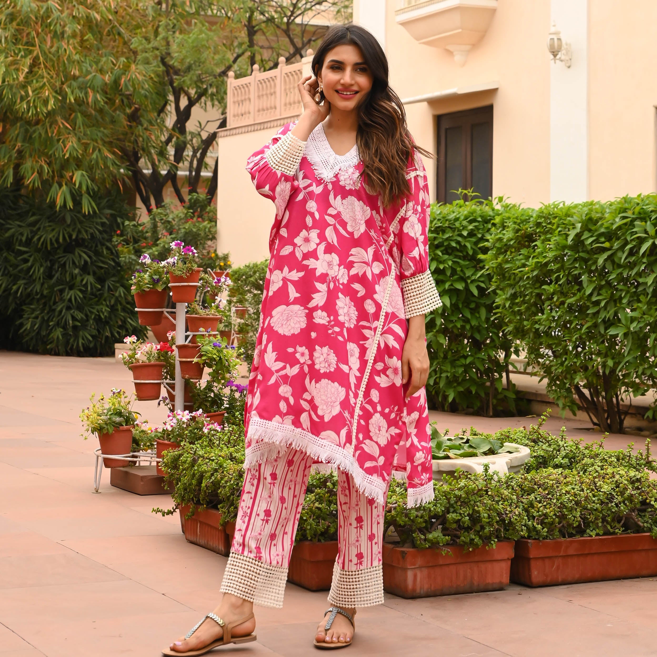Bunaai Floral Dream Pink Kaftan Set