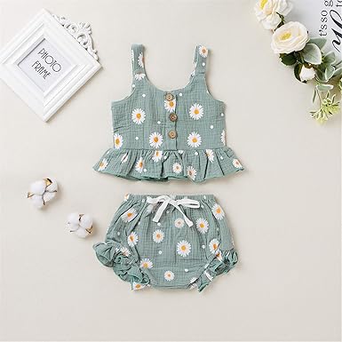 Cute Muslin Flower Top and Shorts Girls Set