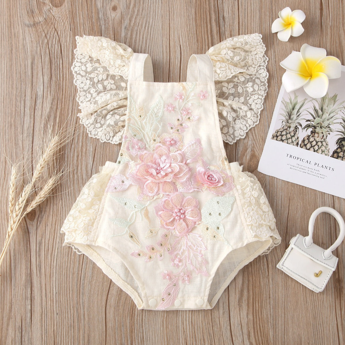 Enchanted Embroidered Lace Baby Girls Romper