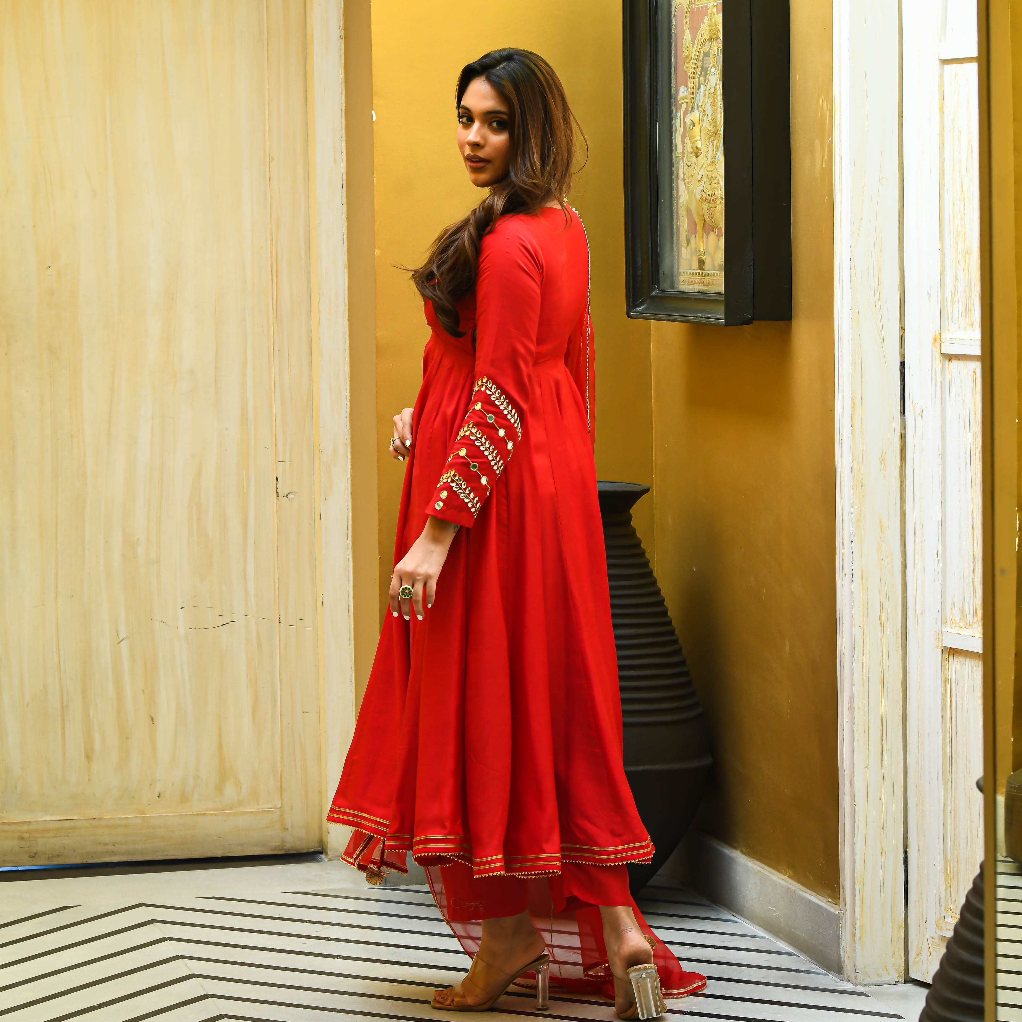 Red Mirror Work Suit Set