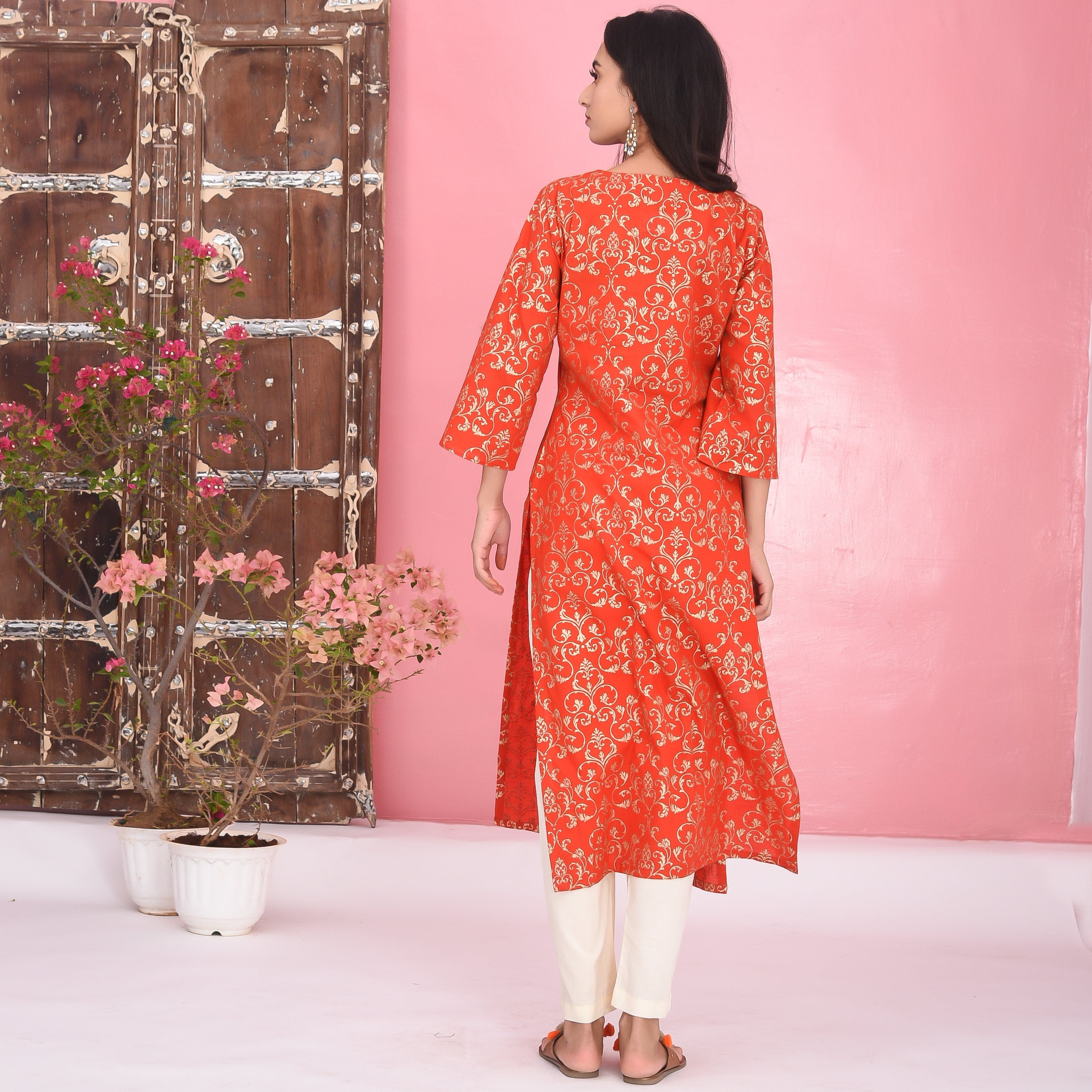 Red Cream Cotton Kurta